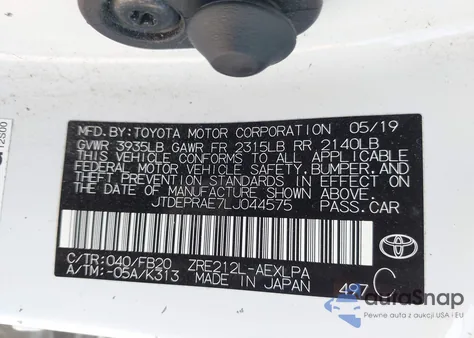 2020 Toyota Corolla Le from USA, damaged, VIN JTDEPRAE7LJ044575